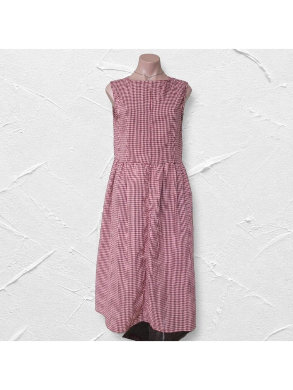Buddha Stones Vintage Red Plaid Cotton Pocketed Maxi Sundress (S)